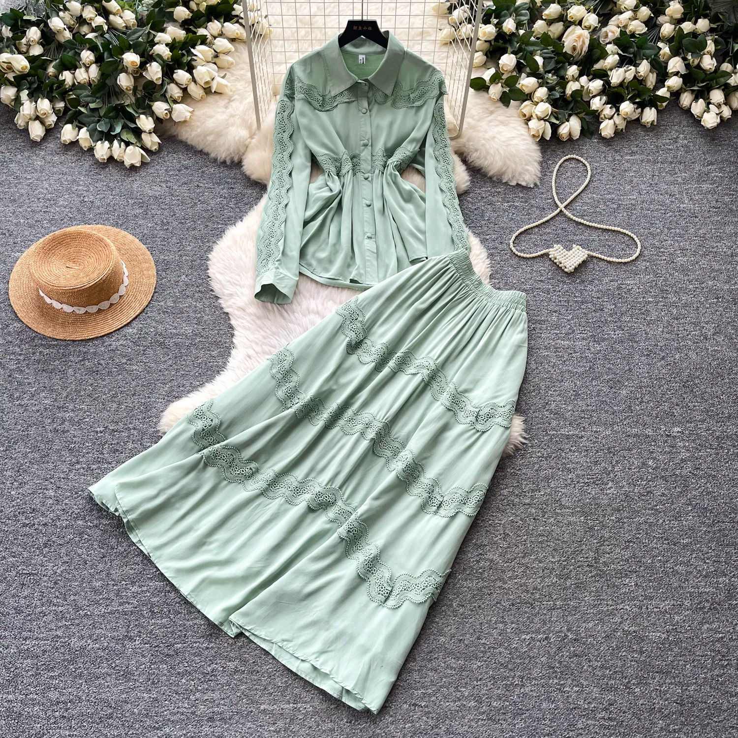 Women Two Piece Sets Skirt Set Lantern Sleeve Tops Lace Sexy Long Skirts A Line High Waist Y2k Streetwear Elegant Work Spring
Women Two Piece Sets Skirt Set Lantern Sleeve Tops Lace Sexy Long Skirts A Line High Waist Y2k Streetwear Elegant Work Spring