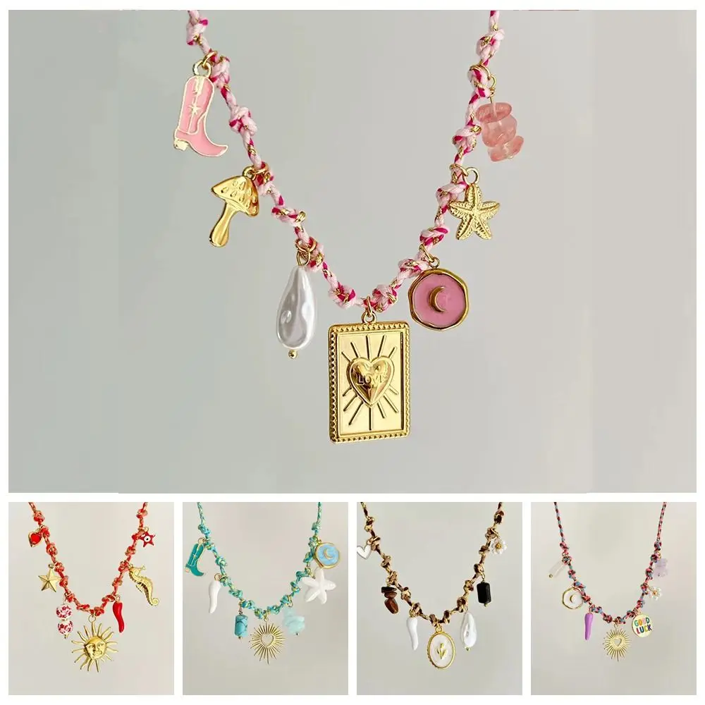 Trendy Copper DIY Knotting Rope Chain Colorful Pearl Accent Starfish Pendant Necklace Dopamine Style Beach Style Necklace Gift
Trendy Copper DIY Knotting Rope Chain Colorful Pearl Accent Starfish Pendant Necklace Dopamine Style Beach Style Necklace Gift