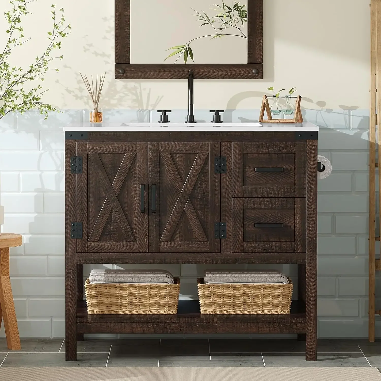 36" Farmhouse Bathroom Vanity with Sink Combo, Freestanding Small Single Wood Barn Door Bath Storage Cabinet Set with Sliding Dr
36" Farmhouse Bathroom Vanity with Sink Combo, Freestanding Small Single Wood Barn Door Bath Storage Cabinet Set with Sliding Dr