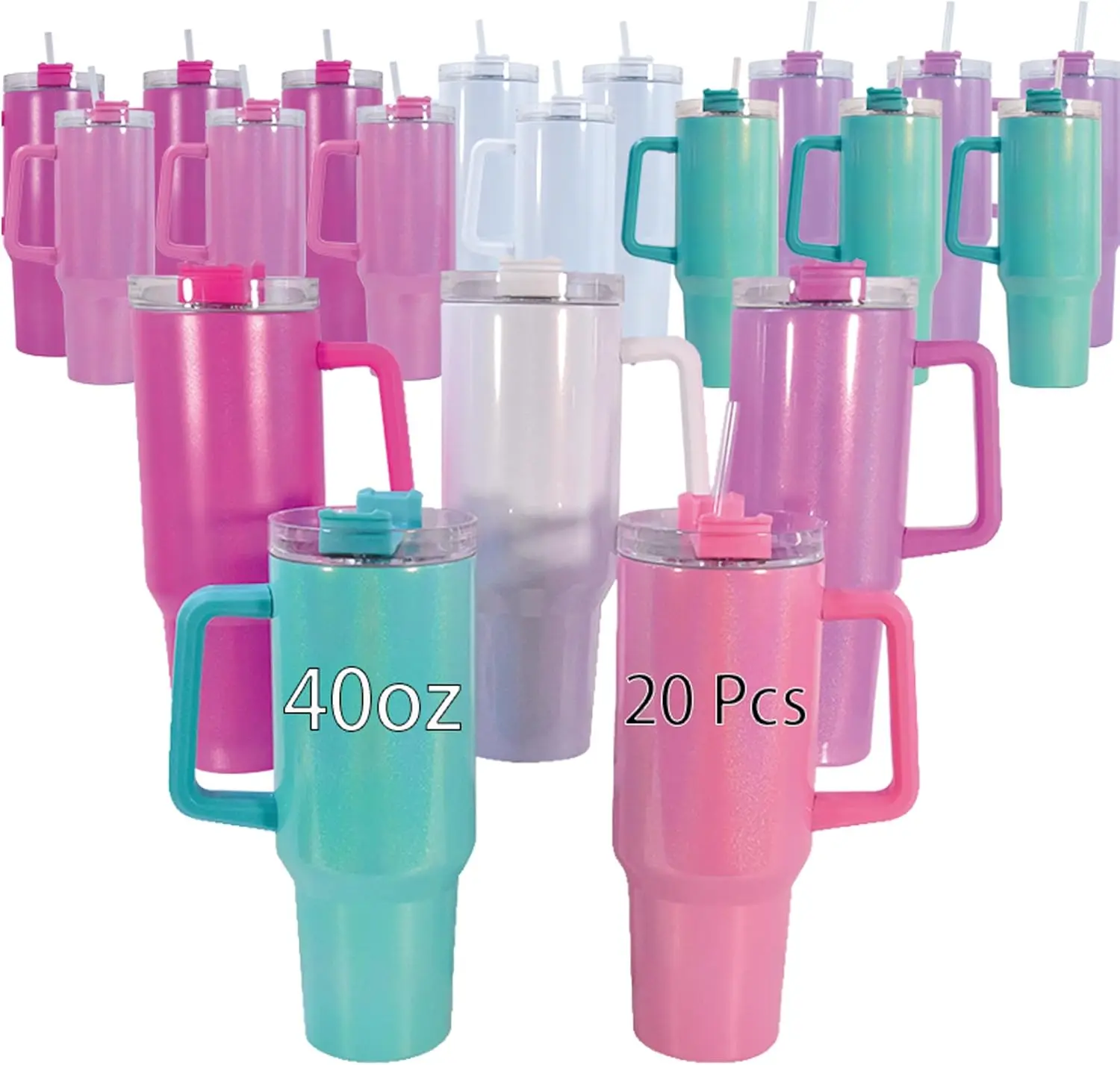 40 oz Sublimation Dazzle-Colour Tumbler with Handle Lid and Straw 20 Pack Stainless Steel Double Wall Vacuum Insulated Cup Tumbl
40 oz Sublimation Dazzle-Colour Tumbler with Handle Lid and Straw 20 Pack Stainless Steel Double Wall Vacuum Insulated Cup Tumbl