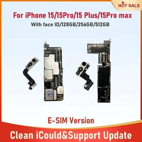 Placa lógica para iphone 15 15 pro 15 plus 15 pro max placa com face id versão E-SIM desbloqueado limpo icloud telefone mainboard
