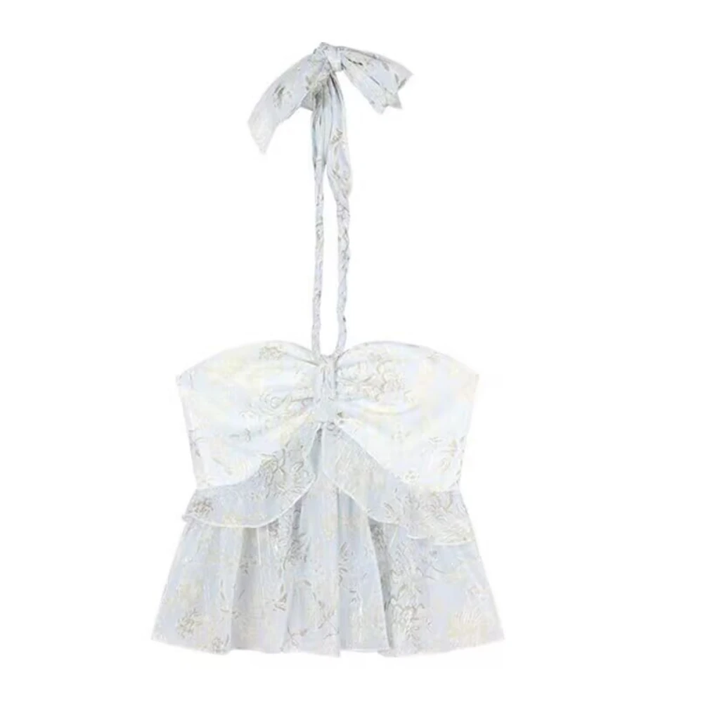 2025 Summer New Women Floral Halter Neck Tops Sexy but Cute Woman Short Ruffles Vest Blue Backless Tops
2025 Summer New Women Floral Halter Neck Tops Sexy but Cute Woman Short Ruffles Vest Blue Backless Tops