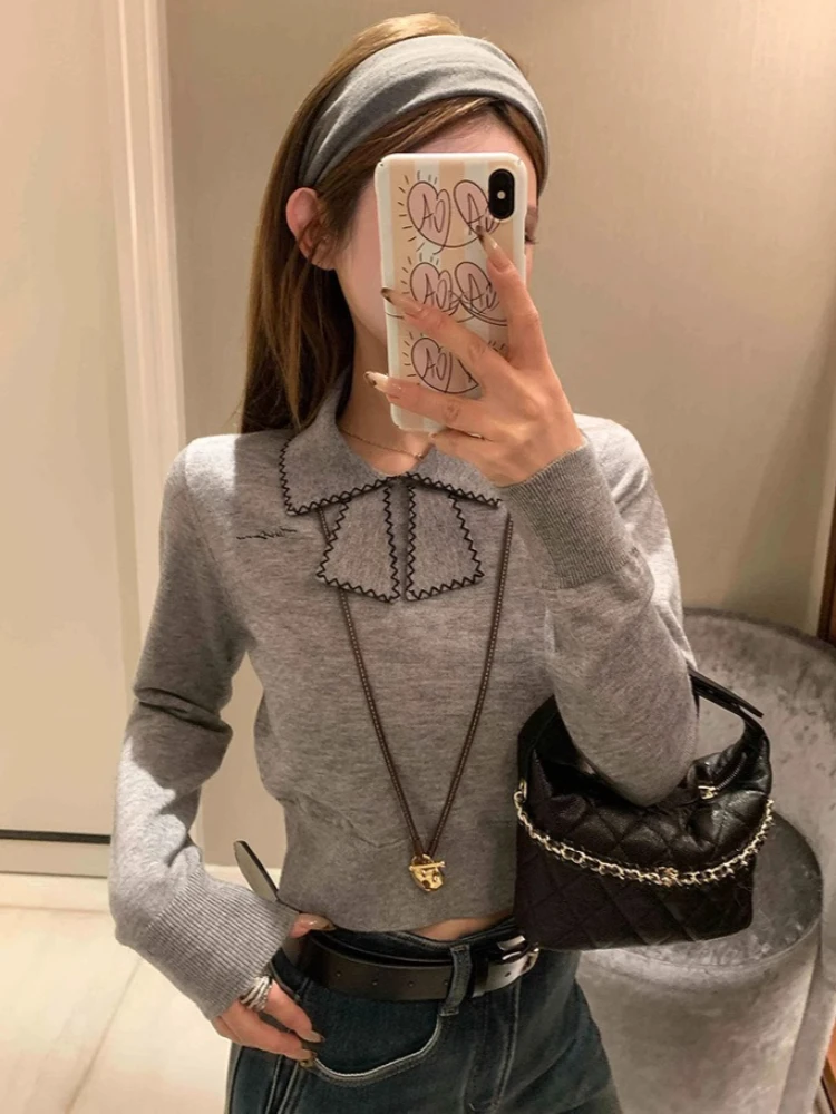 Осенний корейский стиль с воротником-поло, повседневный женский вязаный свитер, базовый слой, топ с узлом-бабочкой, цветные топы, универсальный трикотаж
Осенний корейский стиль с воротником-поло, повседневный женский вязаный свитер, базовый слой, топ с узлом-бабочкой, цветные топы, универсальный трикотаж