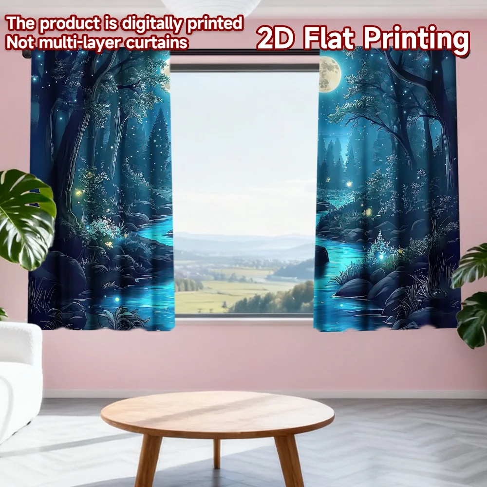 2D flat printing 2pcs Window Curtains Moonlit Forest Stream Digital Printed Polyester Drapes All Season Party & Holiday Decor
2D flat printing 2pcs Window Curtains Moonlit Forest Stream Digital Printed Polyester Drapes All Season Party & Holiday Decor