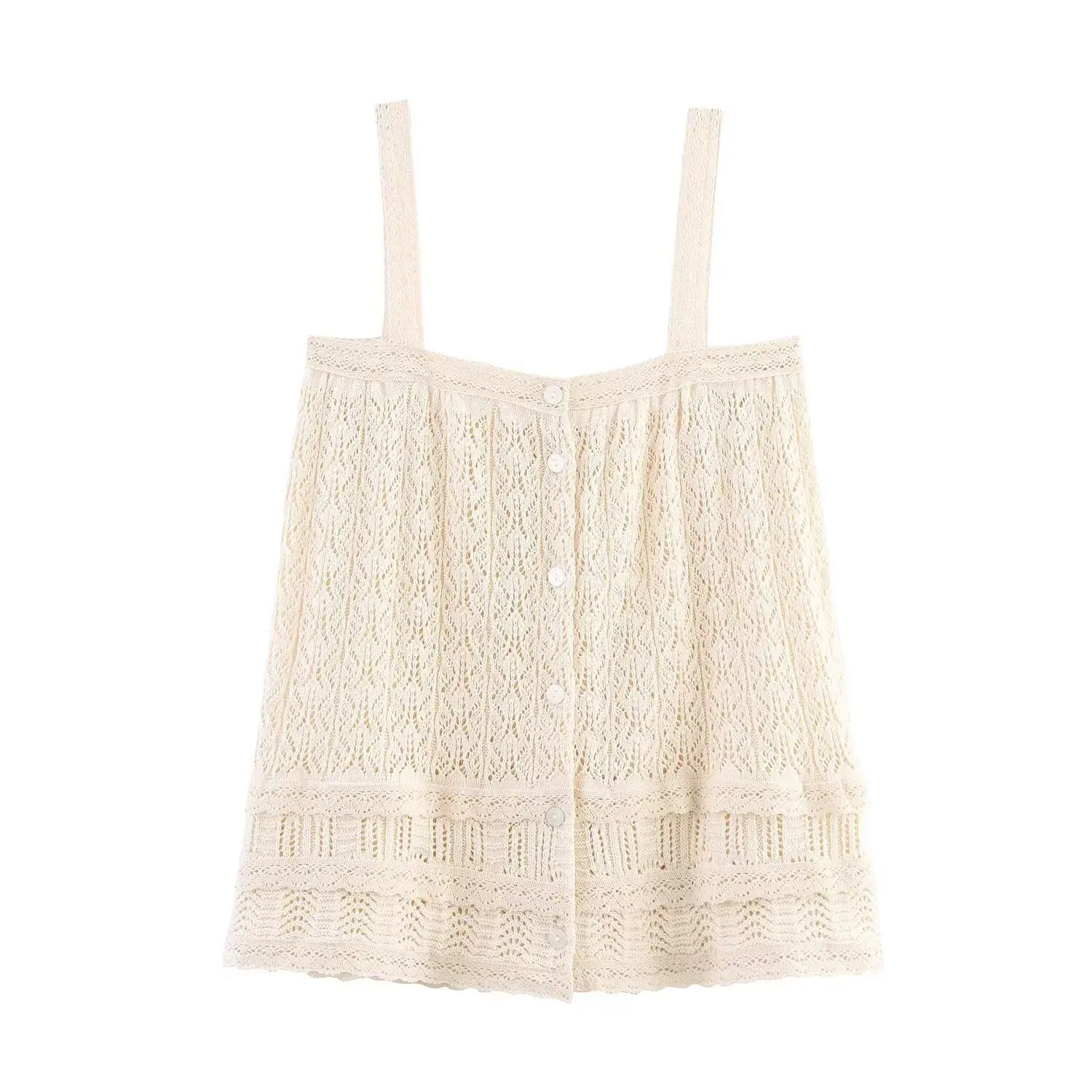PB&ZA Women's 2025 Summer New Women's Casual Fashion Lace Decoration Mesh Jacquard Square Collar Knitted Strap Top
PB&ZA Women's 2025 Summer New Women's Casual Fashion Lace Decoration Mesh Jacquard Square Collar Knitted Strap Top