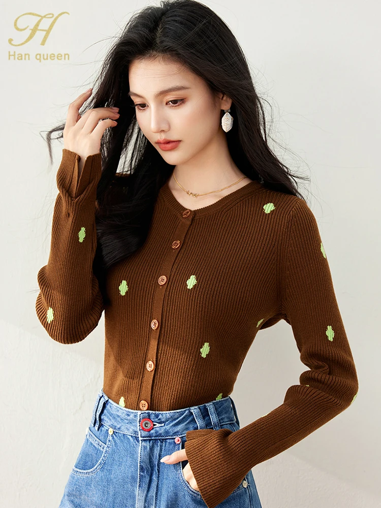 H Han Queen Autumn Long Sleeve Tops Loose Lazy Simple Basic Cardigan Vintage Casual Knitted Sweaters Fashion Women's Clothing
H Han Queen Autumn Long Sleeve Tops Loose Lazy Simple Basic Cardigan Vintage Casual Knitted Sweaters Fashion Women's Clothing