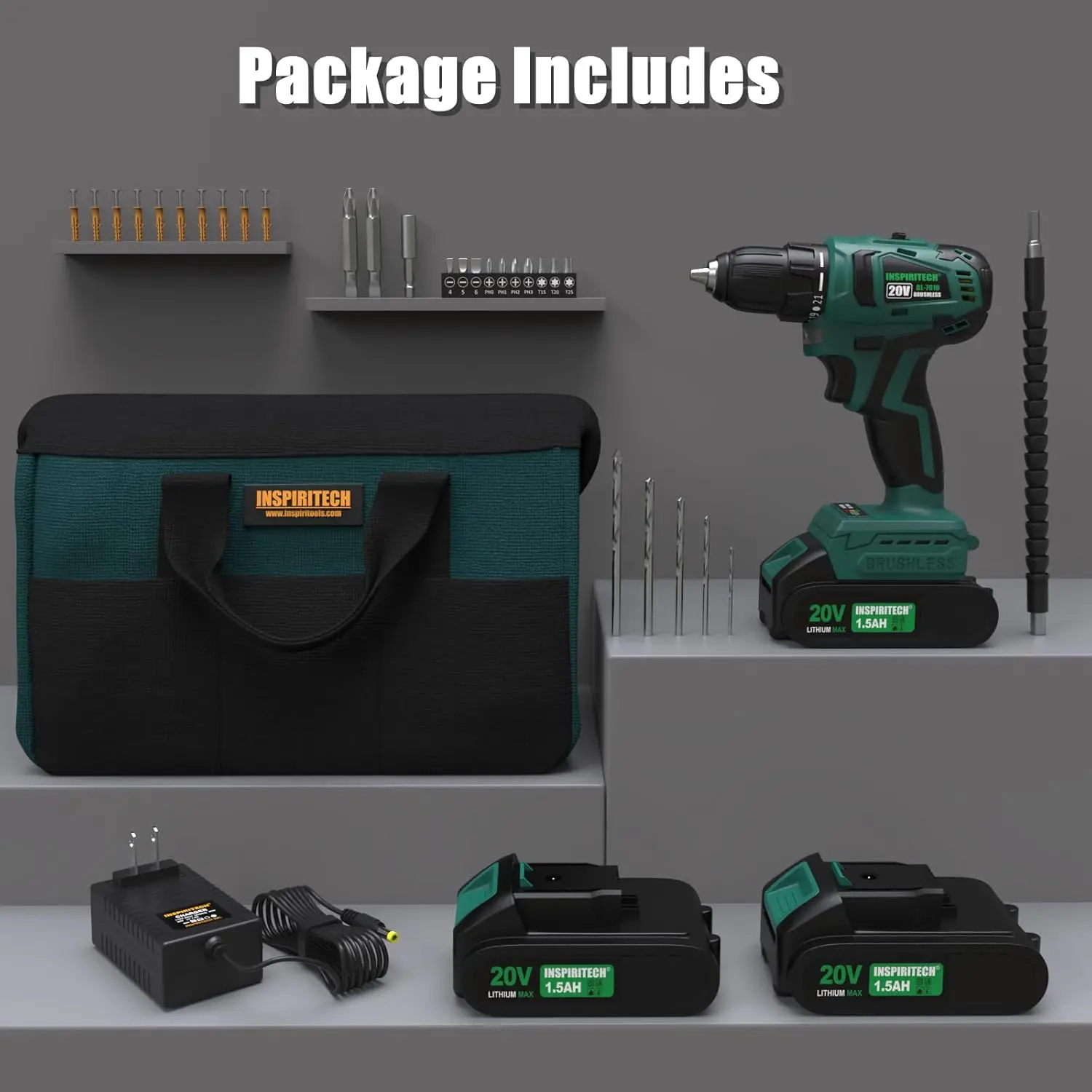 20V Cordless Brushless Power Drill Set with 2 Batteries and Charger,3/8-Inch Chuck Electric Drill-Driver,22 Torque Setting
20V Cordless Brushless Power Drill Set with 2 Batteries and Charger,3/8-Inch Chuck Electric Drill-Driver,22 Torque Setting