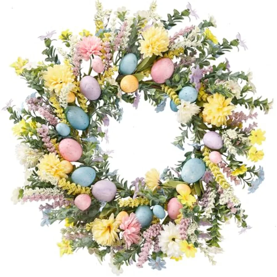 20 Inch Easter Wreath Spring Decor with Colorful Eggs Hydrangea Daisies Eucalyptus Leaves Artificial Flower Wreath for Front Do
20 Inch Easter Wreath Spring Decor with Colorful Eggs Hydrangea Daisies Eucalyptus Leaves Artificial Flower Wreath for Front Do