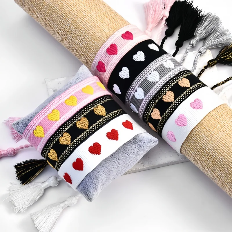 Bohemia Love Heart Embroidery Woven Bracelet For Women HandWoven Adjustable Tassel Bracelet Valentine's Day Gift Fashion Jewelry
Bohemia Love Heart Embroidery Woven Bracelet For Women HandWoven Adjustable Tassel Bracelet Valentine's Day Gift Fashion Jewelry