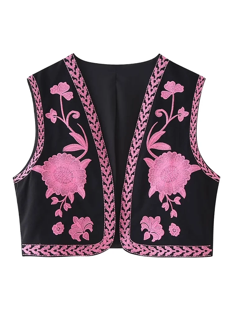 Womens Fashion Flower Embroidery Summer Black Short Vest Girls 2024 New Casual V-Neck Sleeveless Outwear Tops
Womens Fashion Flower Embroidery Summer Black Short Vest Girls 2024 New Casual V-Neck Sleeveless Outwear Tops