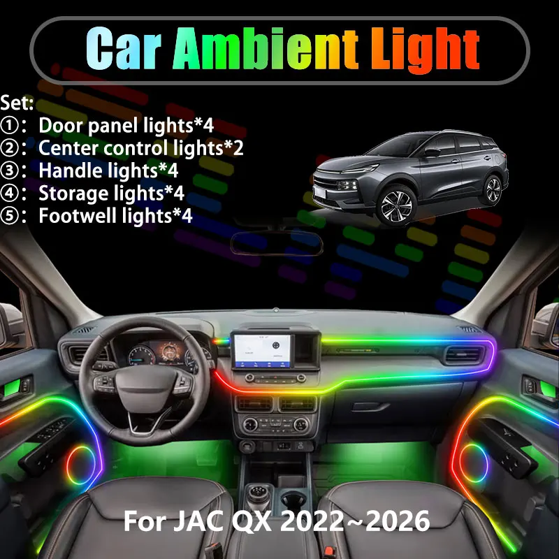For JAC QX 2022~2026 JS6 Sol QX Sei 2/18 in 1 Car ambient lighting Led trunk interior led lights USB RGB Ensemble Streamer Auto
For JAC QX 2022~2026 JS6 Sol QX Sei 2/18 in 1 Car ambient lighting Led trunk interior led lights USB RGB Ensemble Streamer Auto