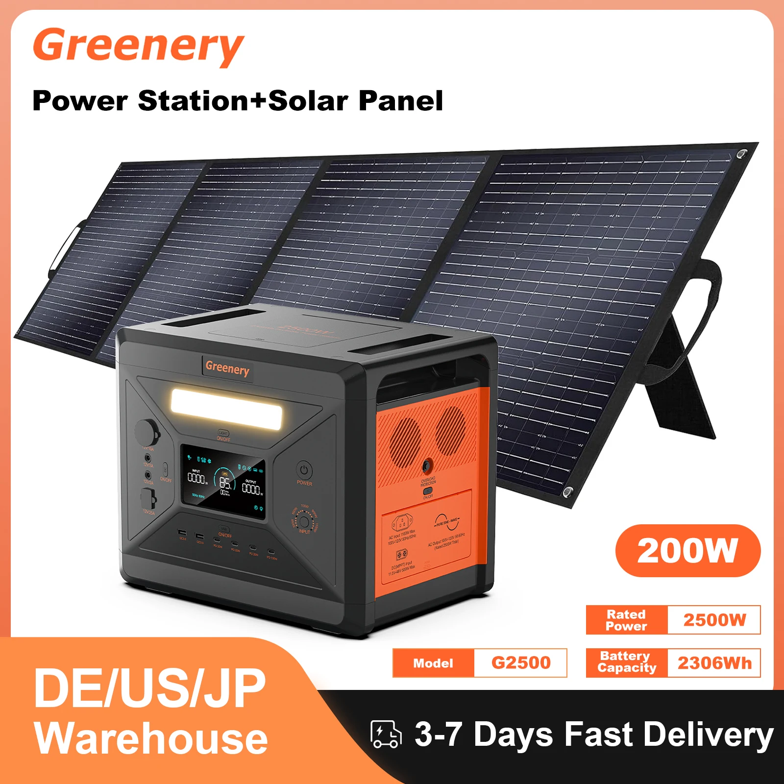 Greenery 200W Folding Solar Panel Battery Power Bank UPS Mode G2500 Electric Station Photovoltaic System Accessories for Camper
Greenery 200W Folding Solar Panel Battery Power Bank UPS Mode G2500 Electric Station Photovoltaic System Accessories for Camper