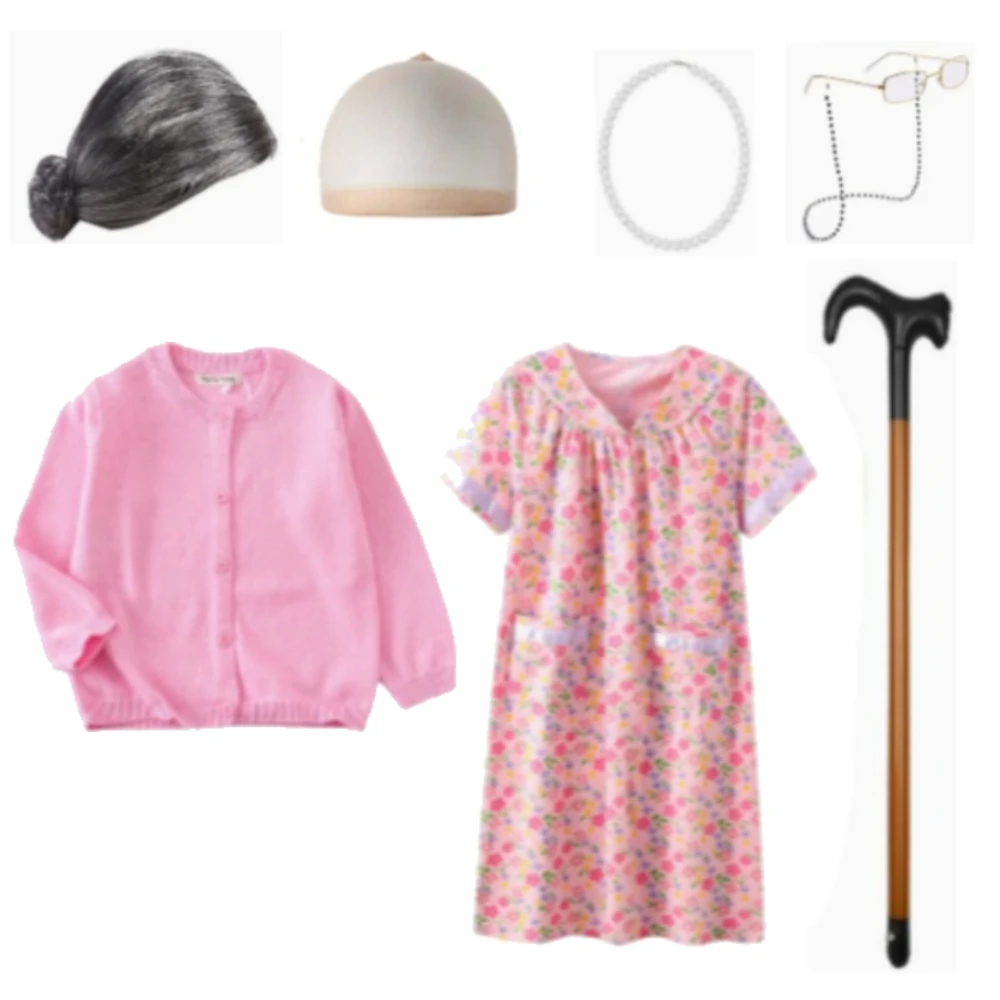 7pcs 100 Days School Costume Cosplay Kids Old Lady Costume for Girls Funny Granny Grandma Dress Up Pink Cardigan Floral Dress
7pcs 100 Days School Costume Cosplay Kids Old Lady Costume for Girls Funny Granny Grandma Dress Up Pink Cardigan Floral Dress