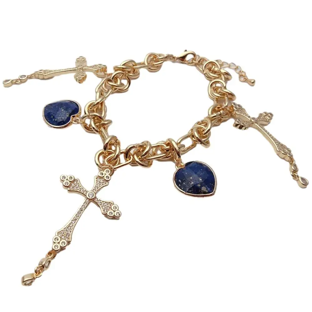 Y.YING Gold Color Plated Chain Bracelet Blue Lapis Heart Shaped Crucifix Cz Pave
Y.YING Gold Color Plated Chain Bracelet Blue Lapis Heart Shaped Crucifix Cz Pave