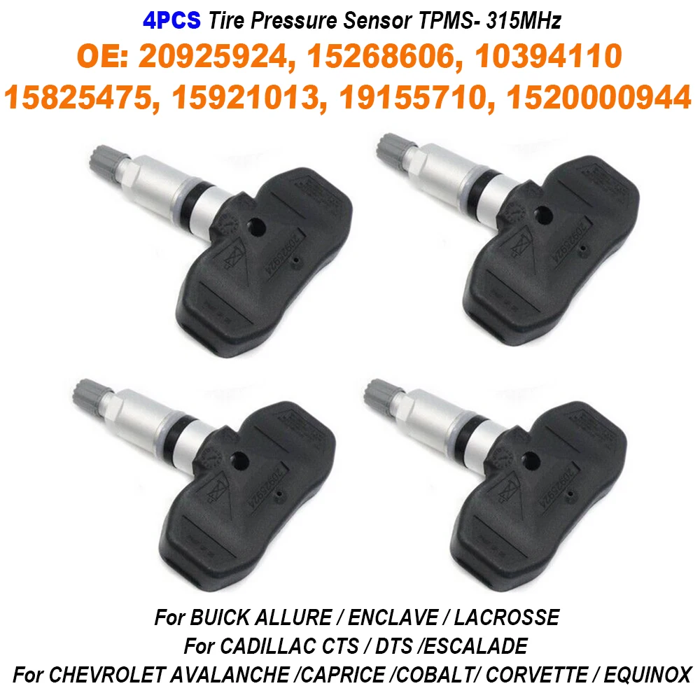 4PCS 20925924 15268606 10394110 Tire Pressure Sensor TPMS 315MHz For BUICK ALLURE/ENCLAVE/LACROSSE For CADILLAC CTS/DTS/ESCALADE
4PCS 20925924 15268606 10394110 Tire Pressure Sensor TPMS 315MHz For BUICK ALLURE/ENCLAVE/LACROSSE For CADILLAC CTS/DTS/ESCALADE