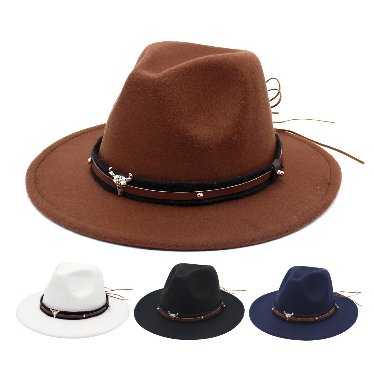 Unisex Bull Shaped Decor Male Fedora Classic Cow Head Belt Felt Hat Winter Autumn Women Travel Hat Retro Black Jazz Hat For Men
Unisex Bull Shaped Decor Male Fedora Classic Cow Head Belt Felt Hat Winter Autumn Women Travel Hat Retro Black Jazz Hat For Men