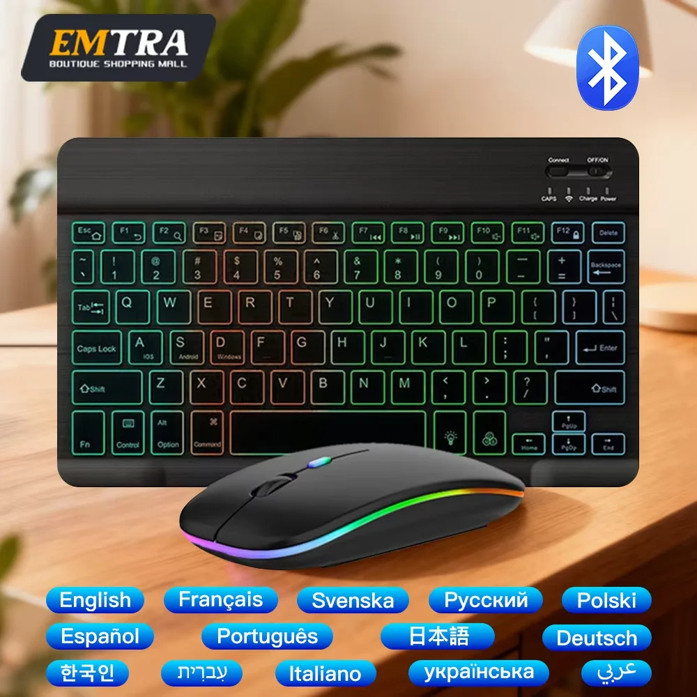 Keyboard For Tablet Android iOS Windows Wireless Mouse Keyboard Bluetooth-compatible Rainbow Backlit Keyboard For iPad Phone