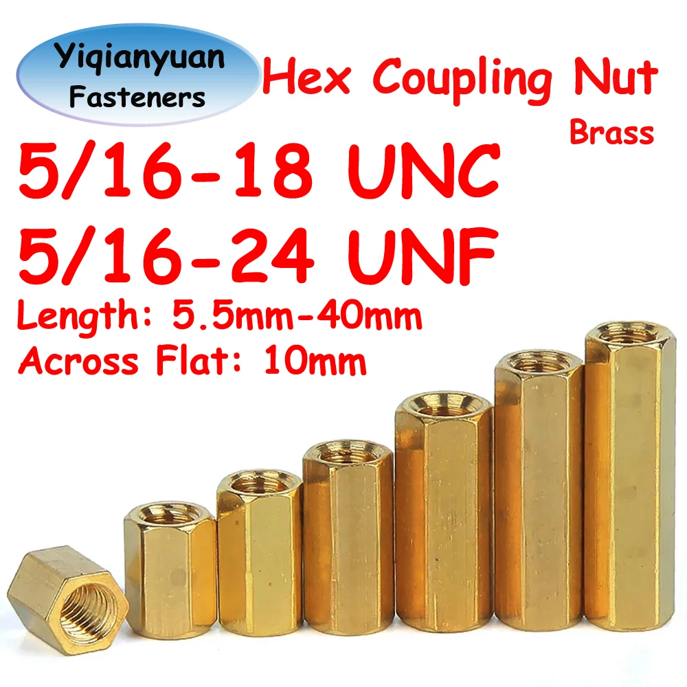 Yiqianyuan 5/16-18 UNC 5/16-24 UNF Thread Brass Hexagon Coupling Nuts Thickened Copper Connector for Mechanical Parts
Yiqianyuan 5/16-18 UNC 5/16-24 UNF Thread Brass Hexagon Coupling Nuts Thickened Copper Connector for Mechanical Parts