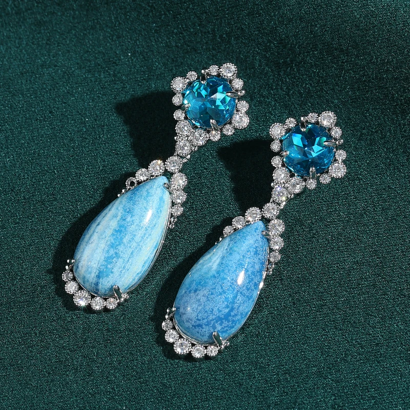 Silver Color Vintage Blue Drop Earrings Hanging Crystal Texture Natural Stone For Woman 2026 Mothe's Day Retro Zircon Jewelry
Silver Color Vintage Blue Drop Earrings Hanging Crystal Texture Natural Stone For Woman 2026 Mothe's Day Retro Zircon Jewelry