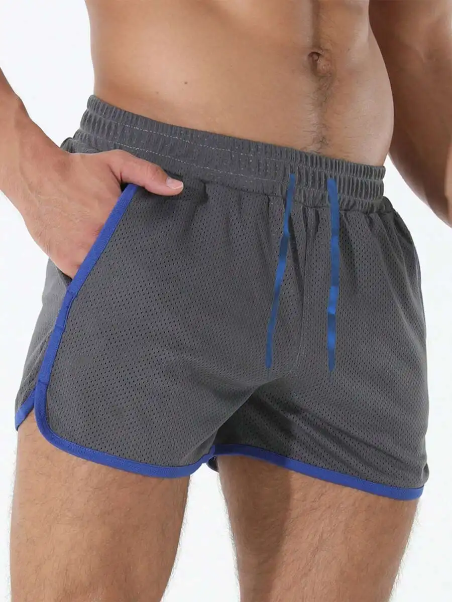 Men Mesh Workout Shorts With Contrast Blue Trim Elastic Waist Drawstring Pockets
Men Mesh Workout Shorts With Contrast Blue Trim Elastic Waist Drawstring Pockets