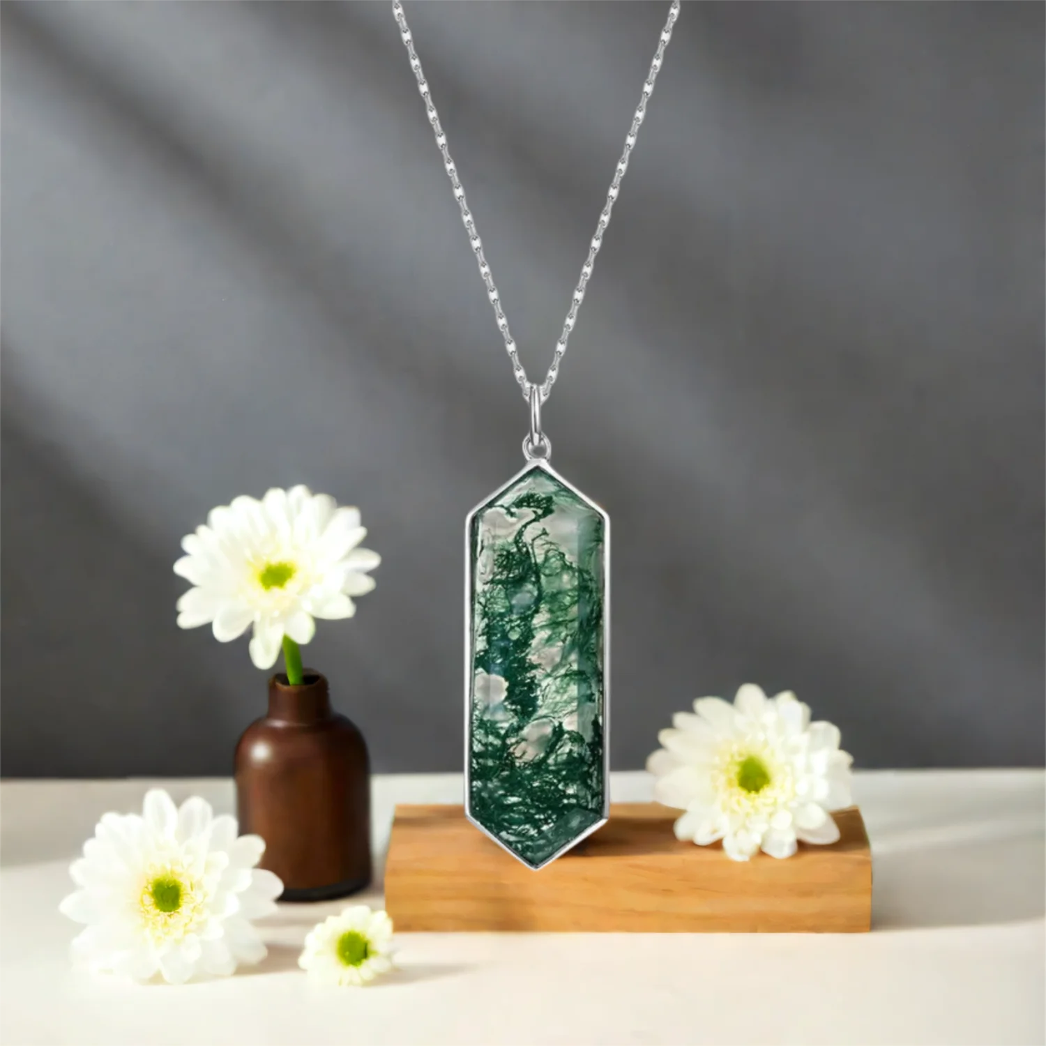 Hexagon Pendant Necklace Sterling Silver Moss Agate Necklace for Men Women Natural Gemstone Necklace
Hexagon Pendant Necklace Sterling Silver Moss Agate Necklace for Men Women Natural Gemstone Necklace