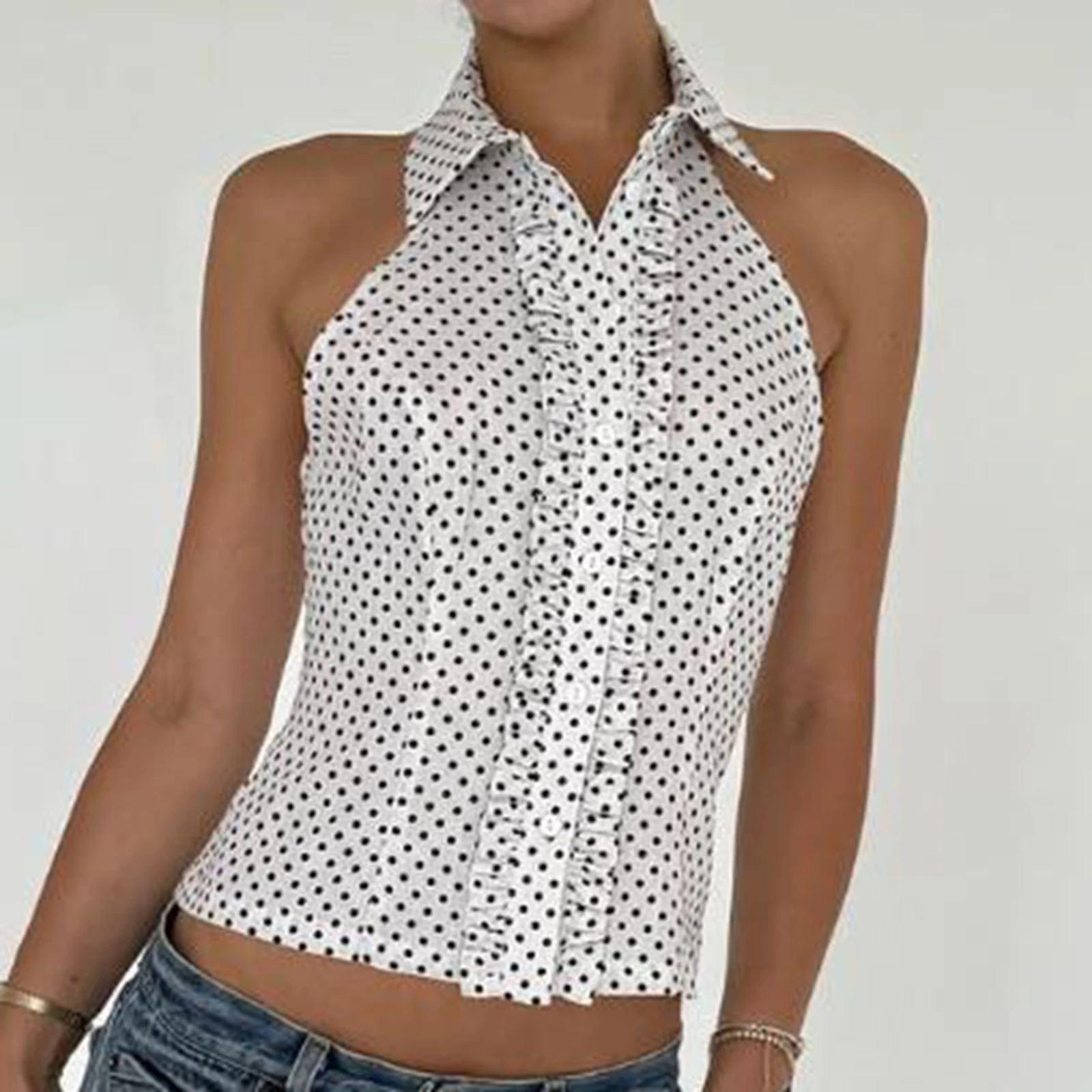 2025 Halterneck Blusas Para Mujer Women's Button Down Shirt Casual Lapel V Neck Turn Down Collar Sleeveless Halter Tank Tops
2025 Halterneck Blusas Para Mujer Women's Button Down Shirt Casual Lapel V Neck Turn Down Collar Sleeveless Halter Tank Tops