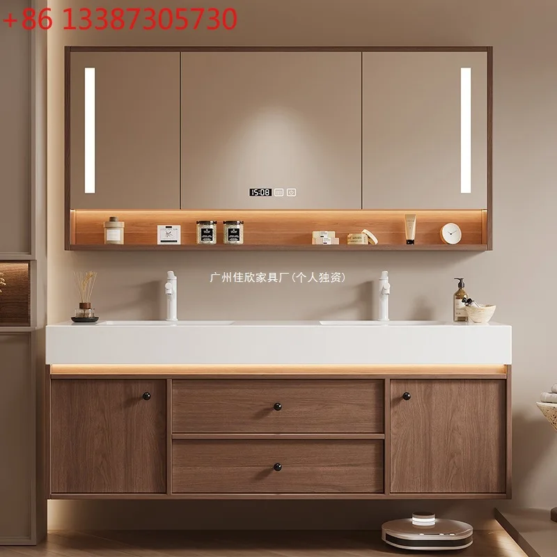 Walnut medieval rock slab seamless double basin bathroom cabinet combination washstand
Walnut medieval rock slab seamless double basin bathroom cabinet combination washstand