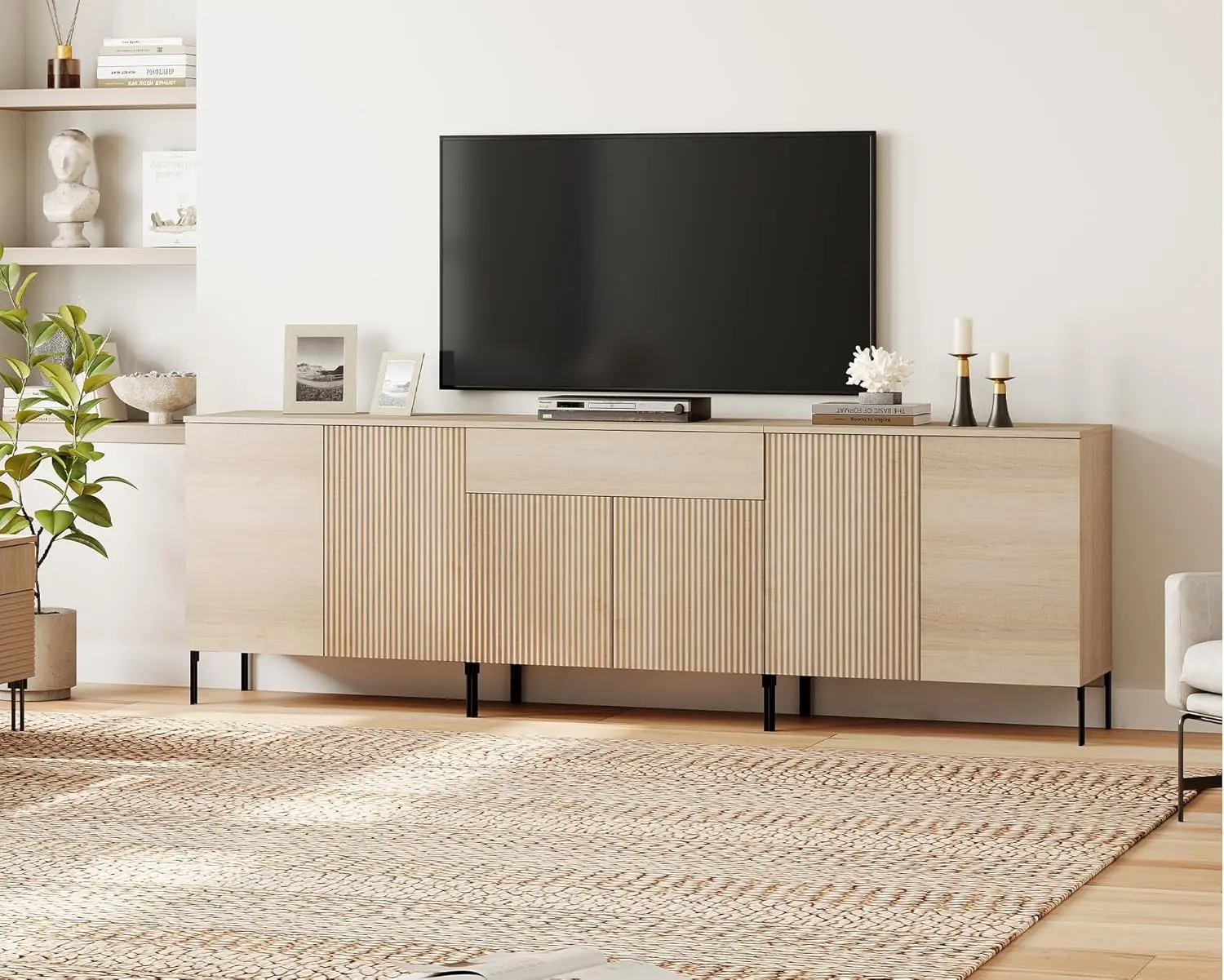 3 in 1 Modern TV Stand for 100+ Inch TV, 94.5" W Fluted TV Entertainment Center with Storage Cabinets and 6 Cabinet Doors,Beige
3 in 1 Modern TV Stand for 100+ Inch TV, 94.5" W Fluted TV Entertainment Center with Storage Cabinets and 6 Cabinet Doors,Beige
