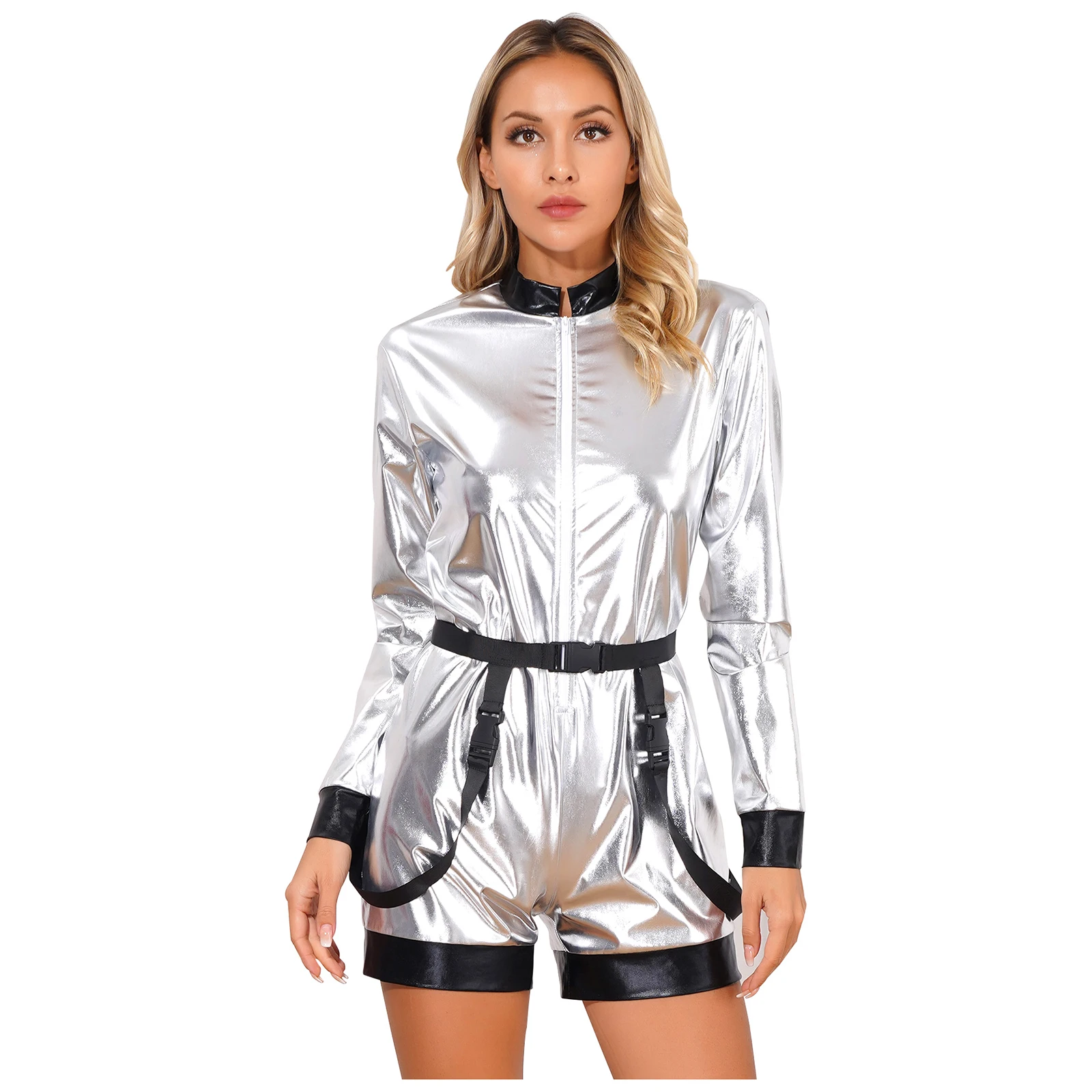 Women Shiny Astronaut Alien Halloween Cosplay Bodysuit Waist Belt Front Zipper Boyshorts Dress-Up Christmas Party Raves Jumpsuit
Women Shiny Astronaut Alien Halloween Cosplay Bodysuit Waist Belt Front Zipper Boyshorts Dress-Up Christmas Party Raves Jumpsuit