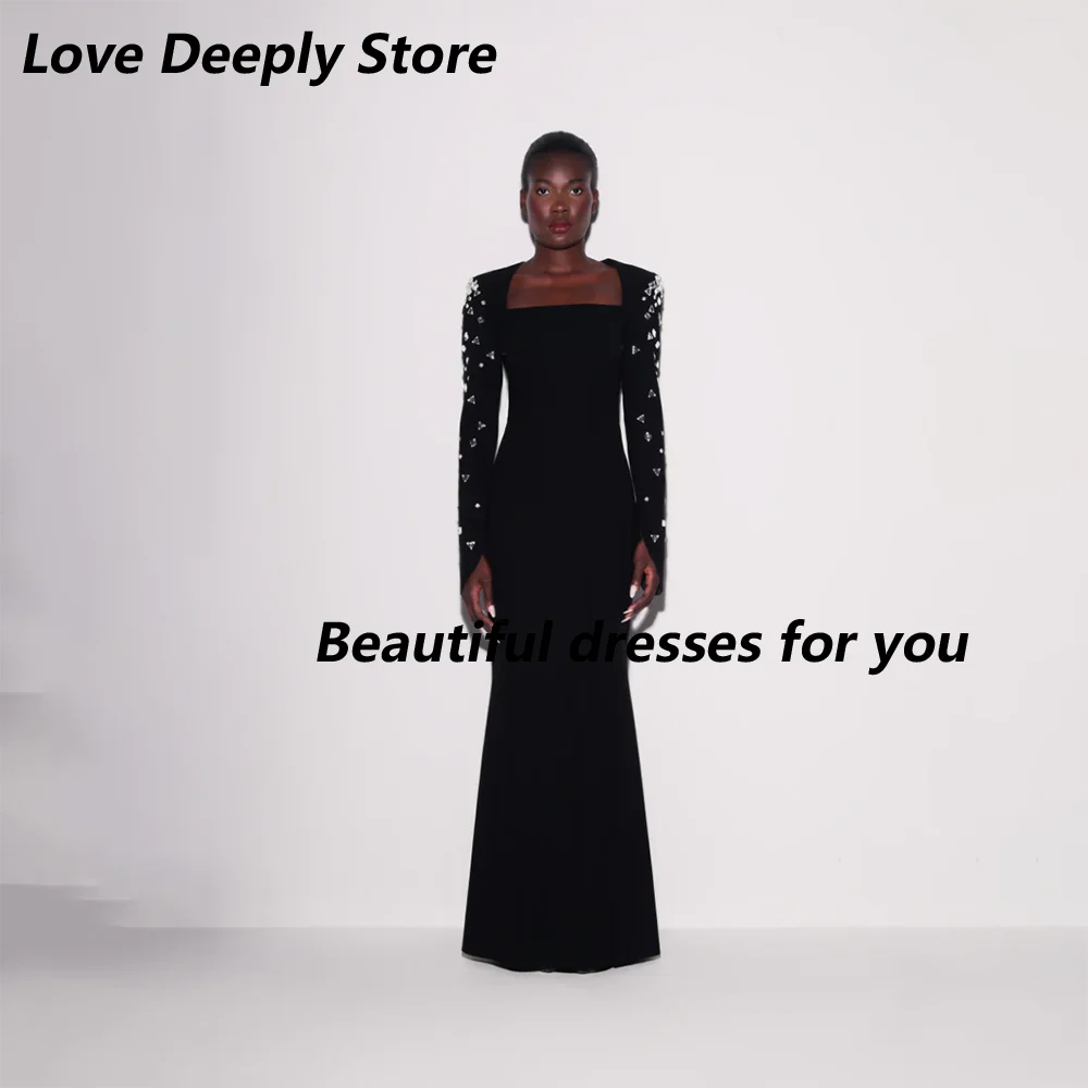 Modern Mermaid Evening Dress Party Gown Customized Square Neck Full Sleeves Crystal Jersey Black Floor Length Prom Dresses
Modern Mermaid Evening Dress Party Gown Customized Square Neck Full Sleeves Crystal Jersey Black Floor Length Prom Dresses