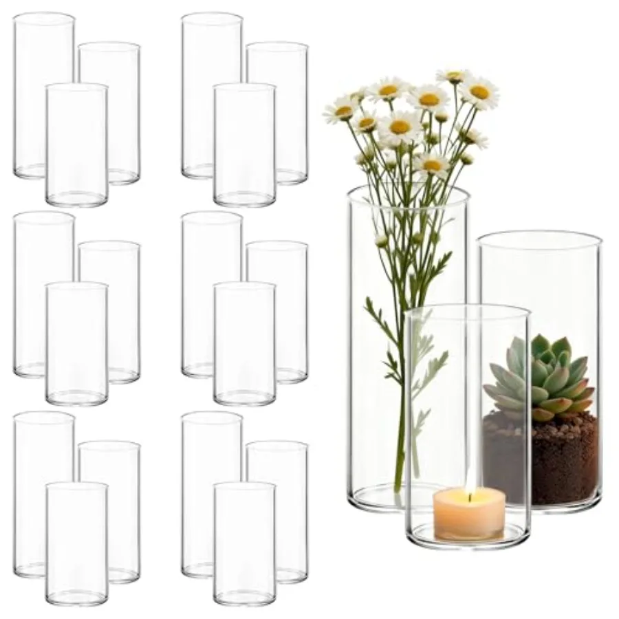 Set of 18 Clear Glass Cylinder Vases for Centerpieces - Tall Glass Hurricane Candle Holders, 2.6 Inch Diameter Round Vases for
Set of 18 Clear Glass Cylinder Vases for Centerpieces - Tall Glass Hurricane Candle Holders, 2.6 Inch Diameter Round Vases for