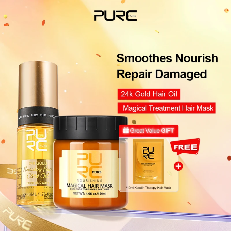 Маска для волос PURC Magic Treatment и наборы масел для волос из 24-каратного золота, кератиновые разглаживающие волосы, восстанавливающие поврежденные питательные средства по уходу за волосами
Маска для волос PURC Magic Treatment и наборы масел для волос из 24-каратного золота, кератиновые разглаживающие волосы, восстанавливающие поврежденные питательные средства по уходу за волосами