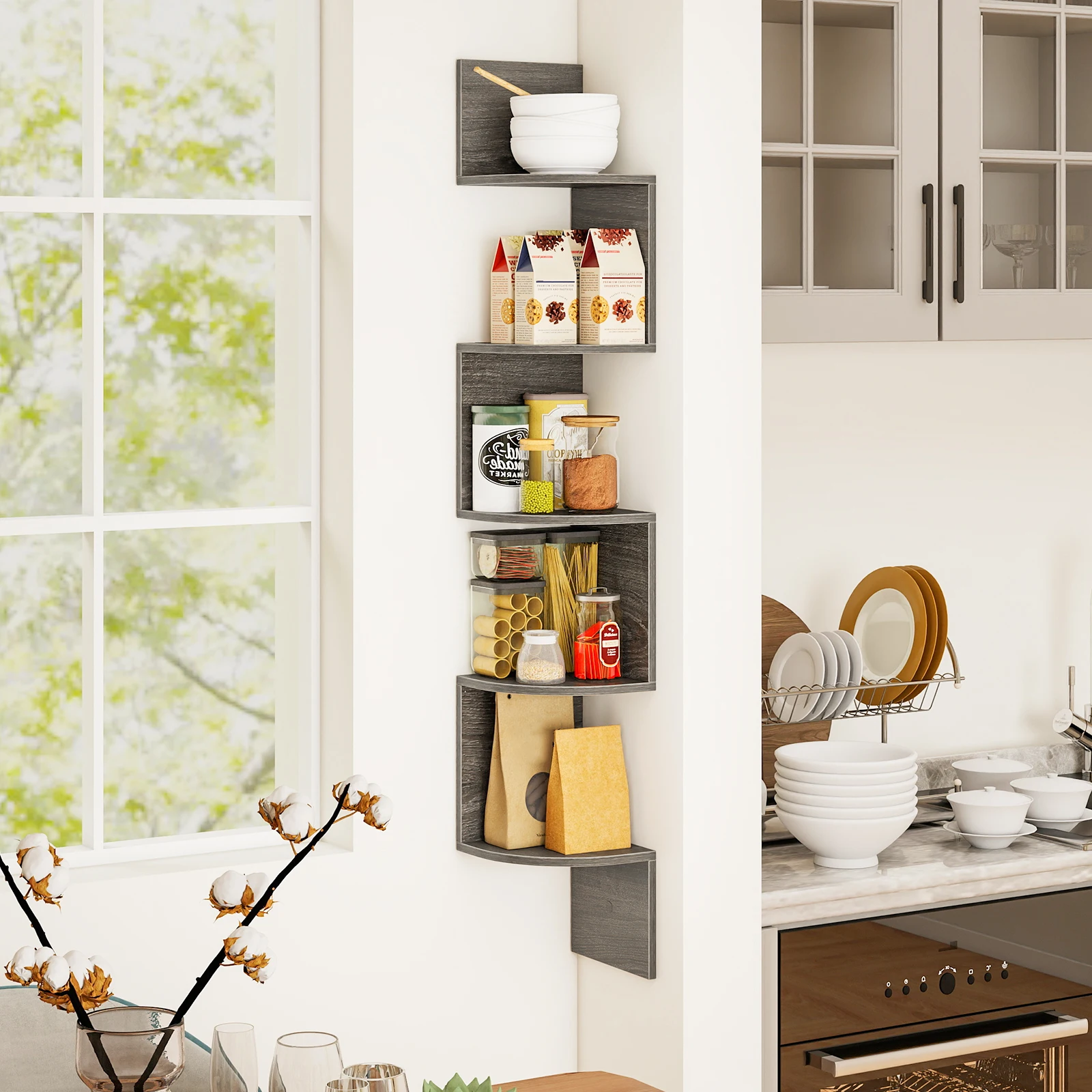 5-Tier Corner Shelf Floating Bookshelf Wall Mounted Storage Organizer-Oak
5-Tier Corner Shelf Floating Bookshelf Wall Mounted Storage Organizer-Oak