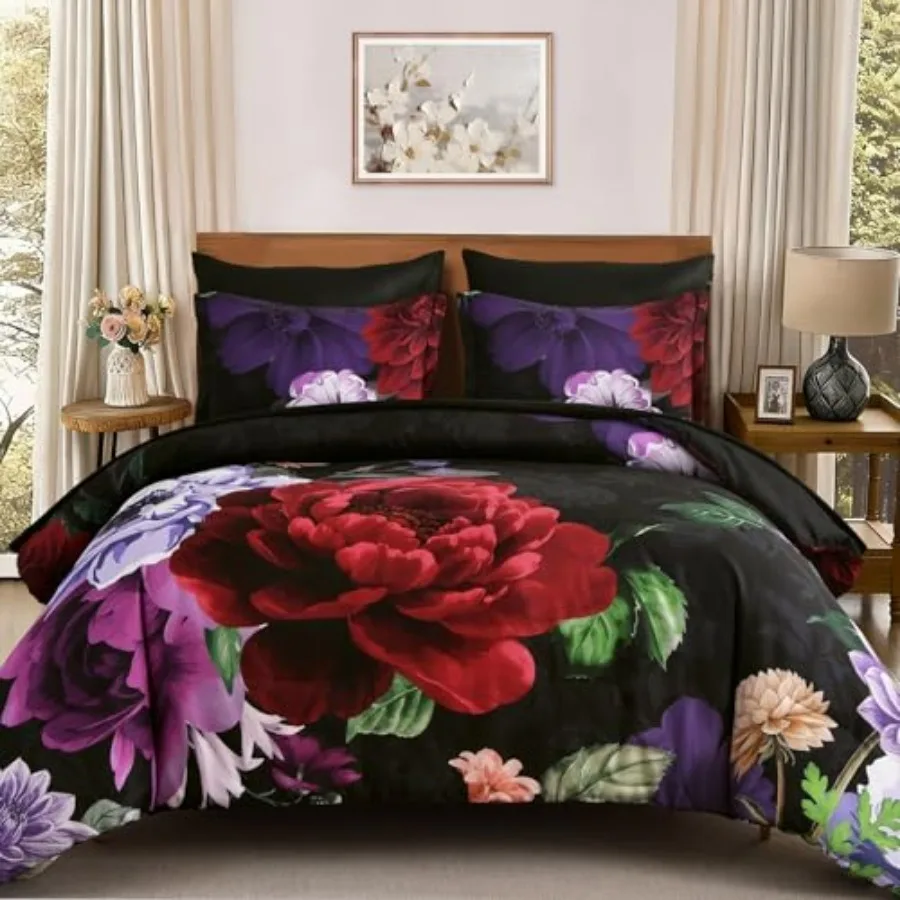 Black Comforter Set Size 7 Pieces Floral Bed in a Bag Set Luxury Red Flower Bedding Set Soft Microfiber for All Season with Pil
Black Comforter Set Size 7 Pieces Floral Bed in a Bag Set Luxury Red Flower Bedding Set Soft Microfiber for All Season with Pil