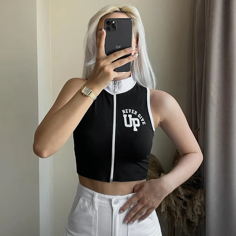 Guke 2024 New American High Street"Never Give up" Biker Style Letter Print Contrast Color Zipper Hot Sleeveless Crop Top Women's
Guke 2024 New American High Street"Never Give up" Biker Style Letter Print Contrast Color Zipper Hot Sleeveless Crop Top Women's