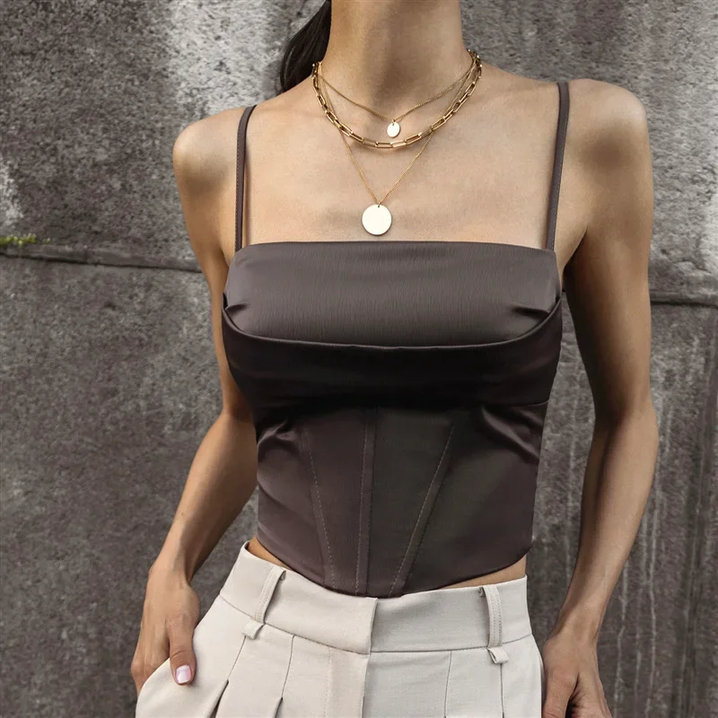 2025 New Women's Elegant Satin French Tank Tops Casual Corset Crop Tees Summer Fashion Sexy Sleeveless Bustier Slim Halter Camis
2025 New Women's Elegant Satin French Tank Tops Casual Corset Crop Tees Summer Fashion Sexy Sleeveless Bustier Slim Halter Camis