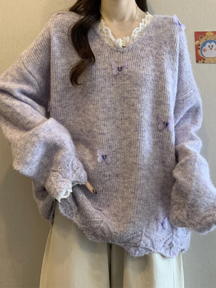 Unique Purple V-Ne Sweater Women's Autumn Winter plus Size Lazy Sle Outerwear Beautiful Knitted Top Comfortable Loose Fit
Unique Purple V-Ne Sweater Women's Autumn Winter plus Size Lazy Sle Outerwear Beautiful Knitted Top Comfortable Loose Fit