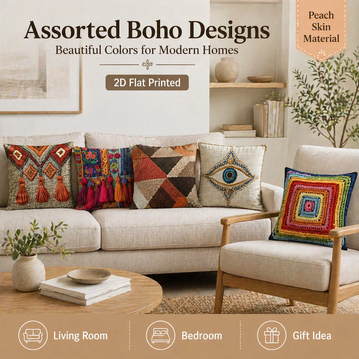 2D Flat Printed Boho Cushion Cover Peach Skin Ethnic Mandala Pillowcase Faux Tassels Sofa Living Room Decorative Throw Pillow
2D Flat Printed Boho Cushion Cover Peach Skin Ethnic Mandala Pillowcase Faux Tassels Sofa Living Room Decorative Throw Pillow
