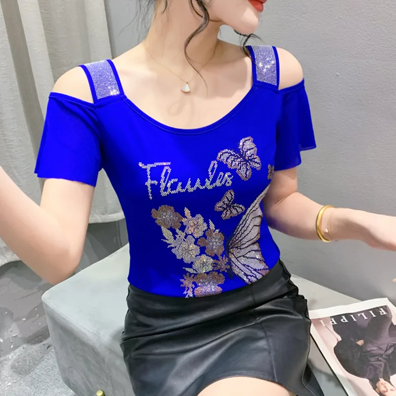 2025 European Summer Clothes Luxury Butterfly Shiny Diamonds T-Shirt For Women's Sexy O-Neck Off-Shoulder Brand Top Femmes Tees
2025 European Summer Clothes Luxury Butterfly Shiny Diamonds T-Shirt For Women's Sexy O-Neck Off-Shoulder Brand Top Femmes Tees