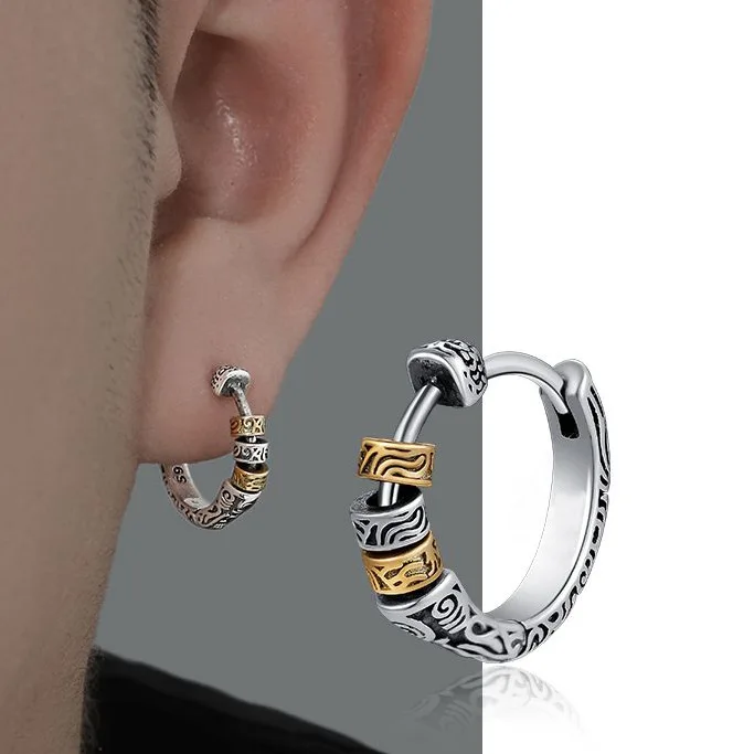 925 Silver-plated Men's Earrings Two-color Retro Stud Earrings Temperament Men's and Women's Old New Chinese Earrings
925 Silver-plated Men's Earrings Two-color Retro Stud Earrings Temperament Men's and Women's Old New Chinese Earrings