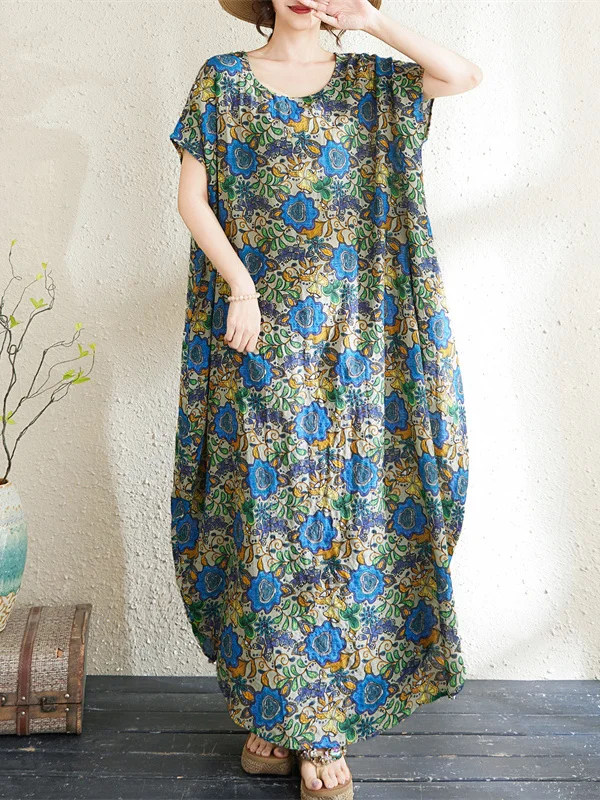 Bohemian Style Cotton Linen Print Loose round Neck Long Uneven Silkworm Type Dress plus Size Women's Summer Citywalk Dress
Bohemian Style Cotton Linen Print Loose round Neck Long Uneven Silkworm Type Dress plus Size Women's Summer Citywalk Dress