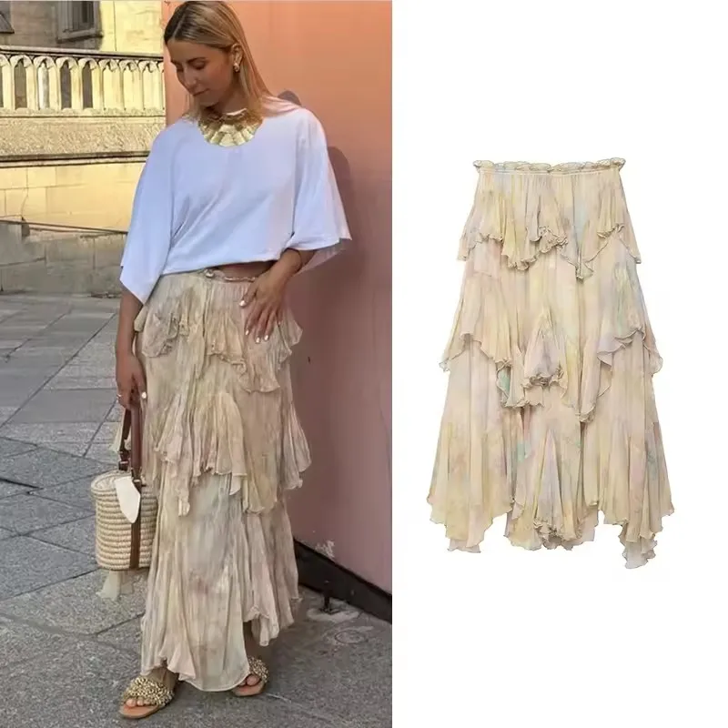 Elegant Ruffles Tierred Asymmetrical Women Skirts 2025 Tie Dye A-line Elastic Waist Loose Summer Skirts Female Party Dress
Elegant Ruffles Tierred Asymmetrical Women Skirts 2025 Tie Dye A-line Elastic Waist Loose Summer Skirts Female Party Dress