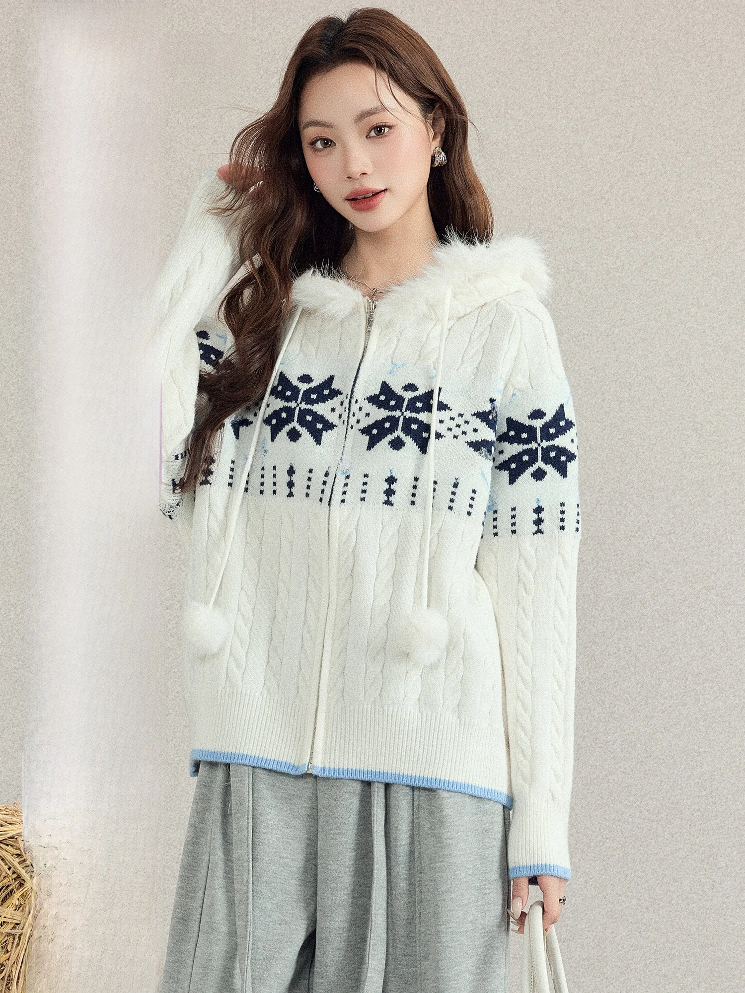 Loose Long Sve Zipper Hooded Coat Women's Autumn Winter Knitted Sweater Cardigan Mongolian Small Seven Lazy Fur Collar
Loose Long Sve Zipper Hooded Coat Women's Autumn Winter Knitted Sweater Cardigan Mongolian Small Seven Lazy Fur Collar