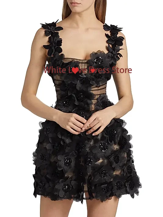 Customized Exquisite Black Lace Hand Made Flower Mini Evening Dress Formal Graduation Dress Square Neck Sleeveless Prom Gown
Customized Exquisite Black Lace Hand Made Flower Mini Evening Dress Formal Graduation Dress Square Neck Sleeveless Prom Gown