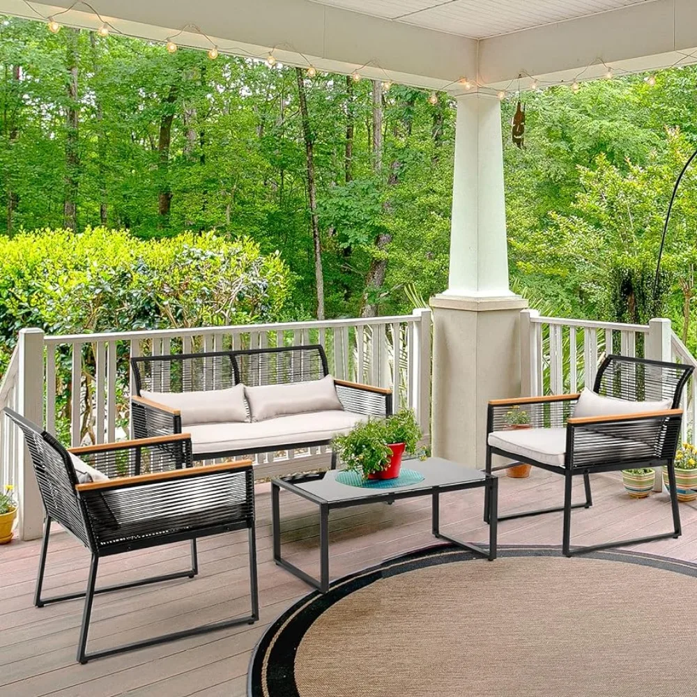 Patio Outdoor Furniture Sets,4-Piece All Weather Rattan Conversation Metal Coffee Table Garden Furniture Sets
Patio Outdoor Furniture Sets,4-Piece All Weather Rattan Conversation Metal Coffee Table Garden Furniture Sets