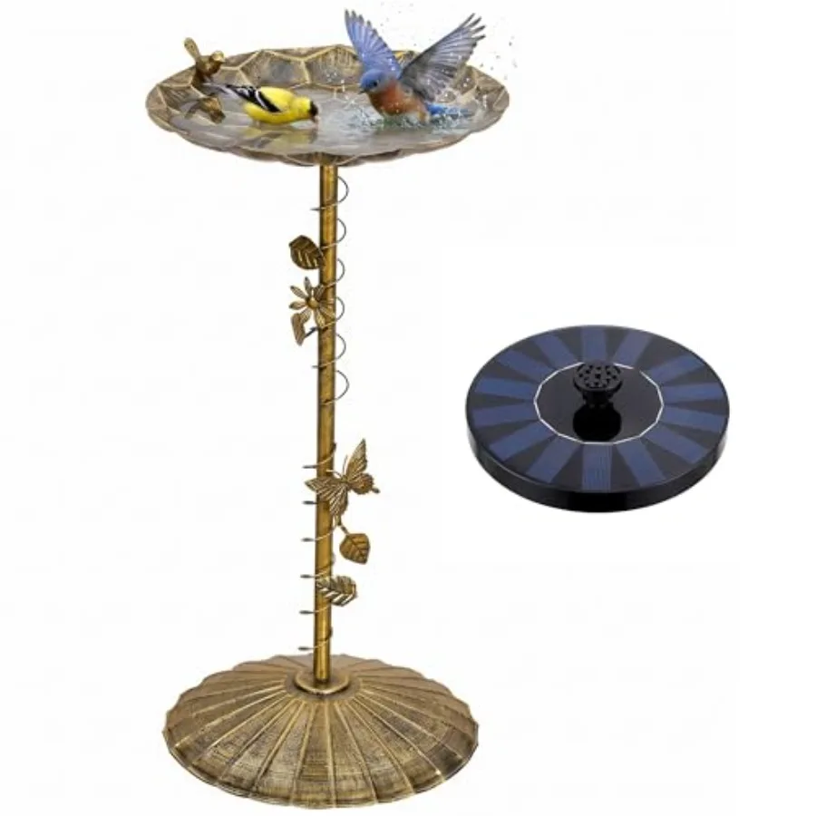 Outdoor antique gold iron bird bath with solar fountain, 28.7 pedestal and 15.4 bowl, butterfly bird decor, heavy-duty construc
Outdoor antique gold iron bird bath with solar fountain, 28.7 pedestal and 15.4 bowl, butterfly bird decor, heavy-duty construc
