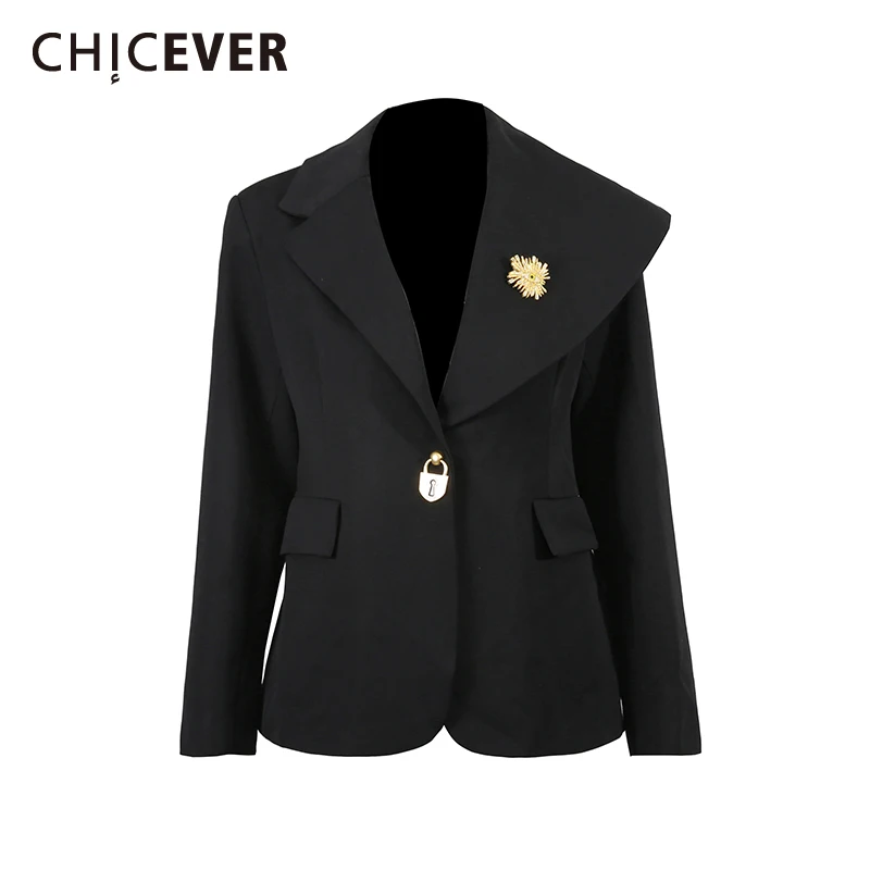 CHICEVER Black Spliced Brooch Korean Jacket Female Lapel Long Sleeve Loose Office Lady Women's Jackets Autumn Fashion New Style 
CHICEVER Black Spliced Brooch Korean Jacket Female Lapel Long Sleeve Loose Office Lady Women's Jackets Autumn Fashion New Style