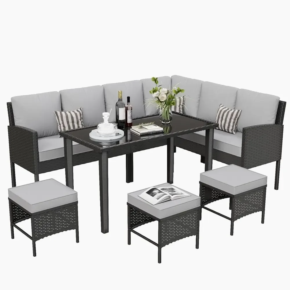 7-Piece Outdoor Patio Wicker Sectional Sofa Set with Cushions and Pillows, Weather-Resistant for Porch, Garden, Gray
7-Piece Outdoor Patio Wicker Sectional Sofa Set with Cushions and Pillows, Weather-Resistant for Porch, Garden, Gray