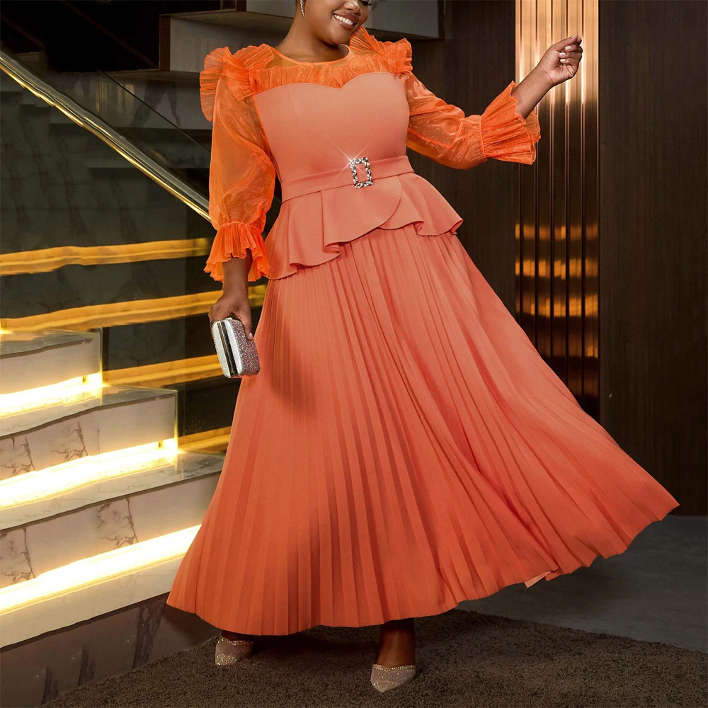 Luxury Dresses Pleated for Women O Neck Transparent Sleeve Belt Waisted Ankle Length High Quality Ladies Birthday Party Dress
Luxury Dresses Pleated for Women O Neck Transparent Sleeve Belt Waisted Ankle Length High Quality Ladies Birthday Party Dress