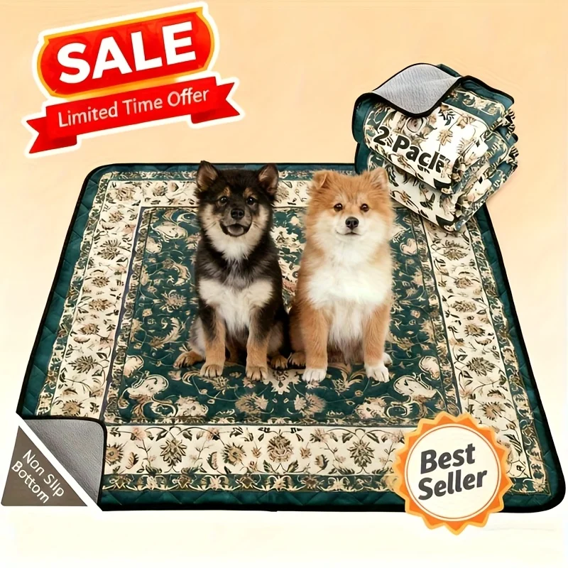 Set of Two Oversized Washable Dog Pee Pads, Designed for Reusable Puppy Training with Highly Absorbent, Leak-Resistant Fabric And a Non-Slip Backing, Suitable for Potty Training, Whelping, Playpens, Crates, Sofas, And
Set of Two Oversized Washable Dog Pee Pads, Designed for Reusable Puppy Training with Highly Absorbent, Leak-Resistant Fabric And a Non-Slip Backing, Suitable for Potty Training, Whelping, Playpens, Crates, Sofas, And